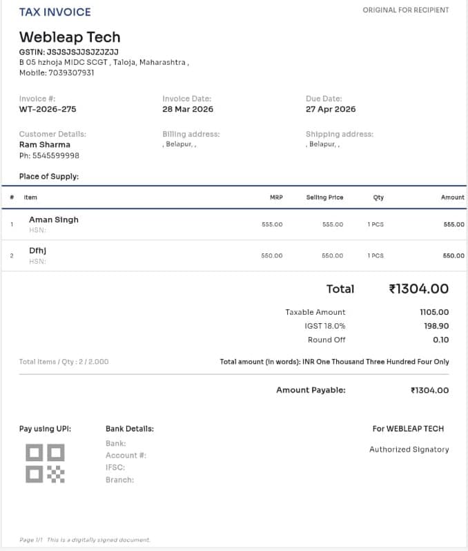 Mobile Invoice Template